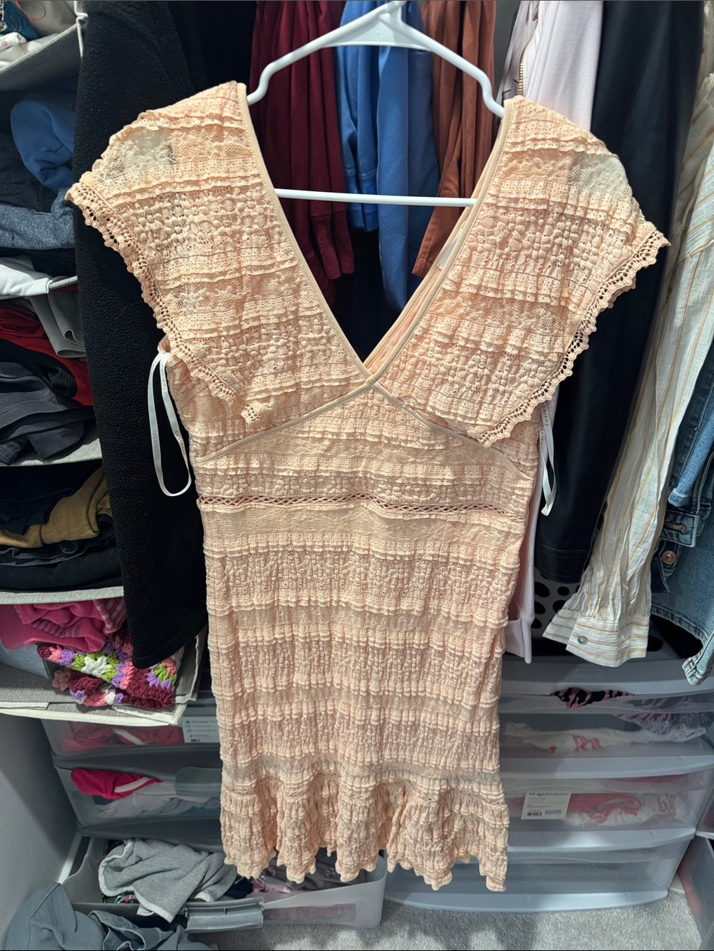 foxiedox Peach Ruffled V-Neck Textured Sundress